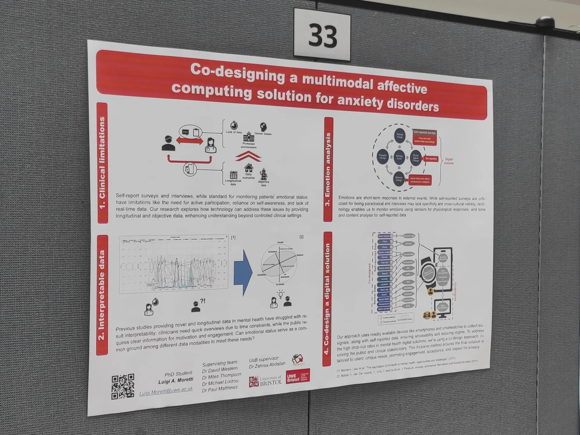 Luigi Andrea Moretti presenting MEMoPAD wearable emotion monitoring research poster at digital mental health conference 2024