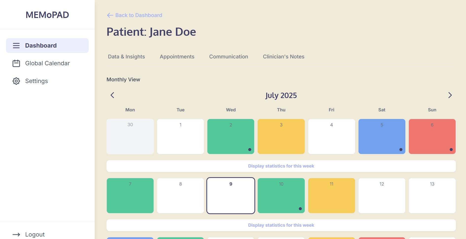 Screenshot of the Web App for Professionals